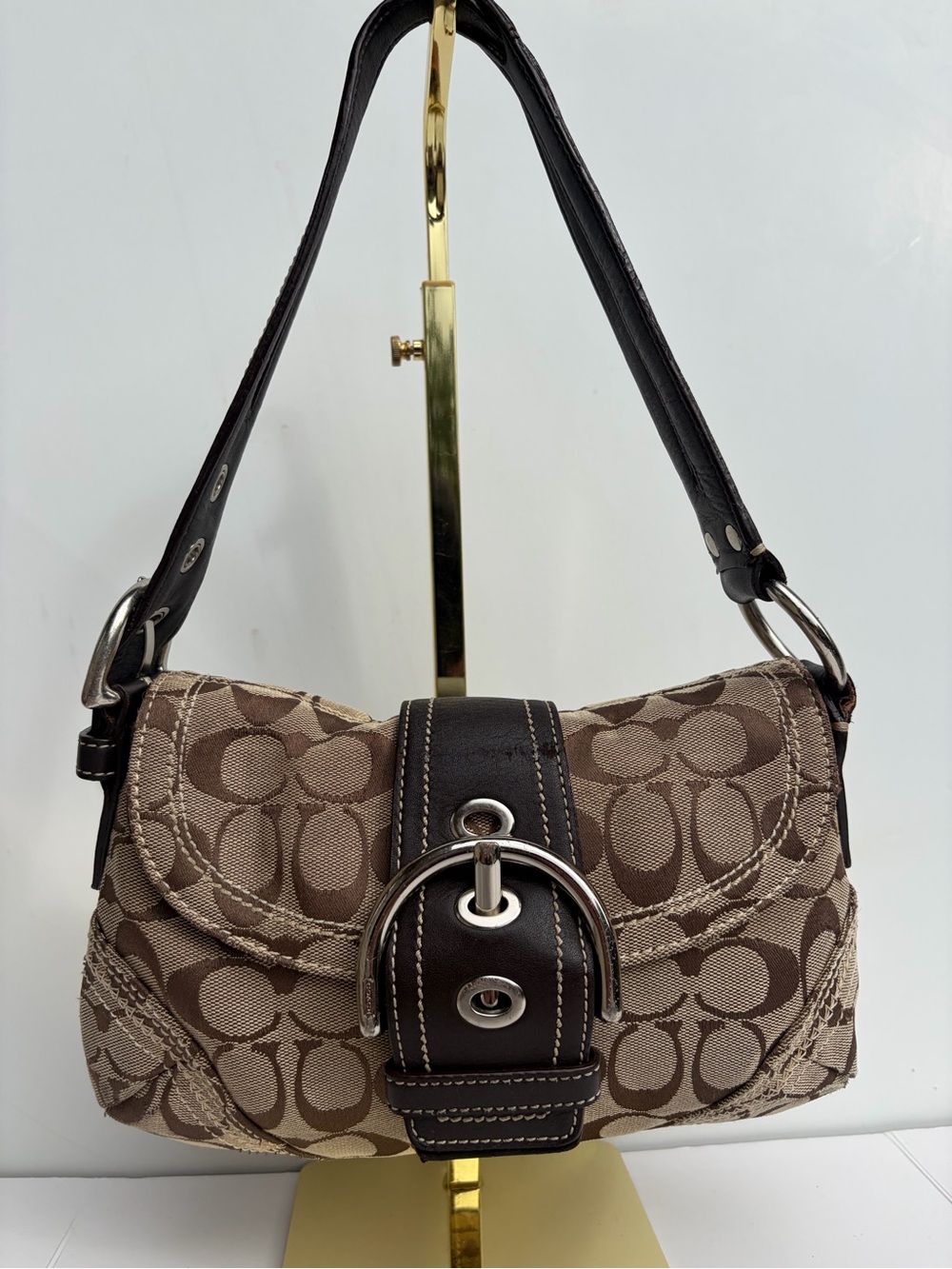 Y2K Coach Soho Shoulder Bag Signature Brown Purse Buckle Flap #10602